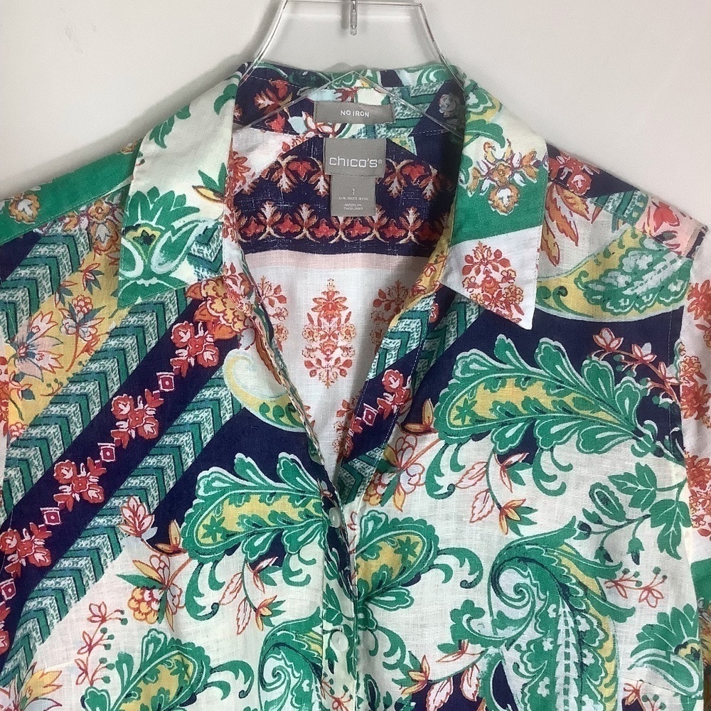 Chico's‎ No Iron Linen Paisley Shirt 3/4 Sleeves - Picture 5 of 16